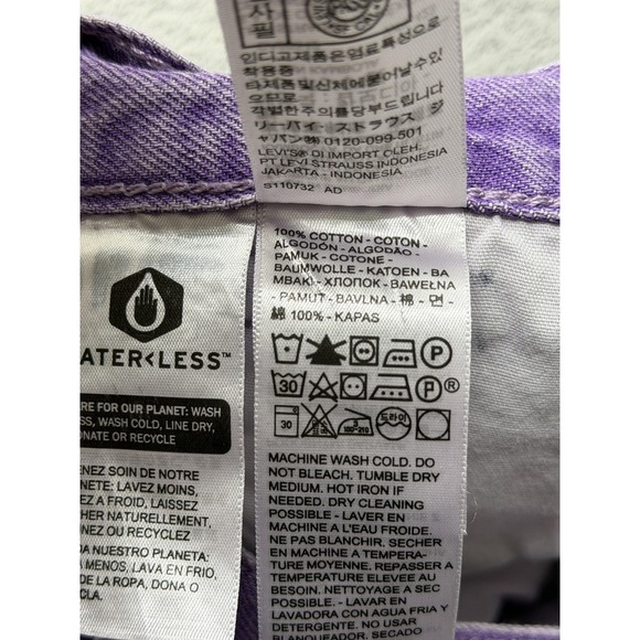 Levis 501 Jeans Womens 31x26 Purple Denim Button Fly Straight Leg WaterLess - Picture 8 of 12